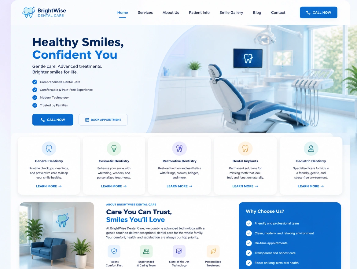 Website mockup showing landing pages