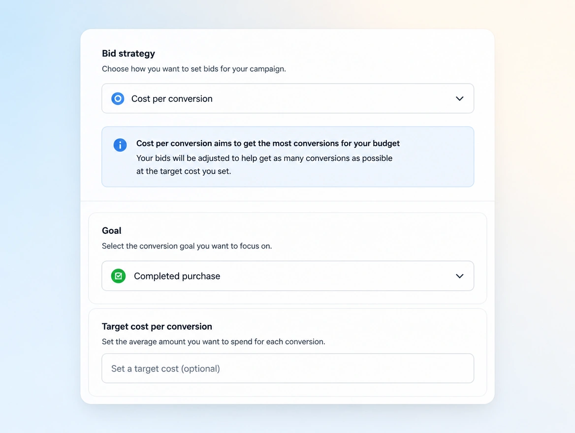 Website mockup showing bid settings