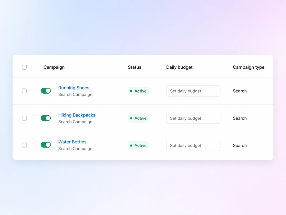 Website mockup showing account structure