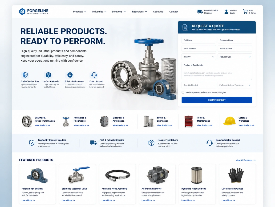 Website mockup showing landing page work