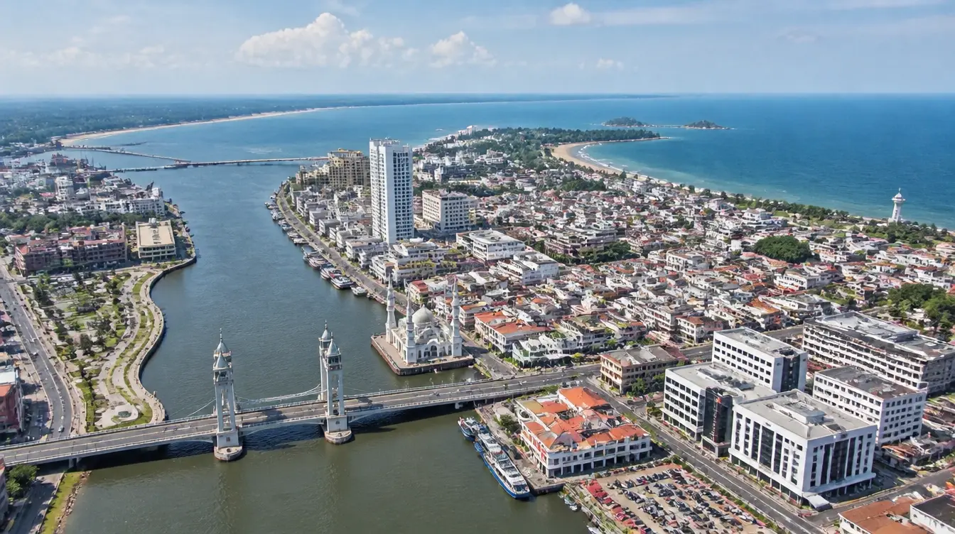 An overview of Kuala Terengganu with the drawbridge and the waterfront town