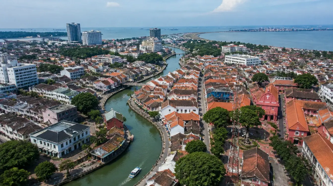 An overview of Melaka City with the heritage core and the river running through it