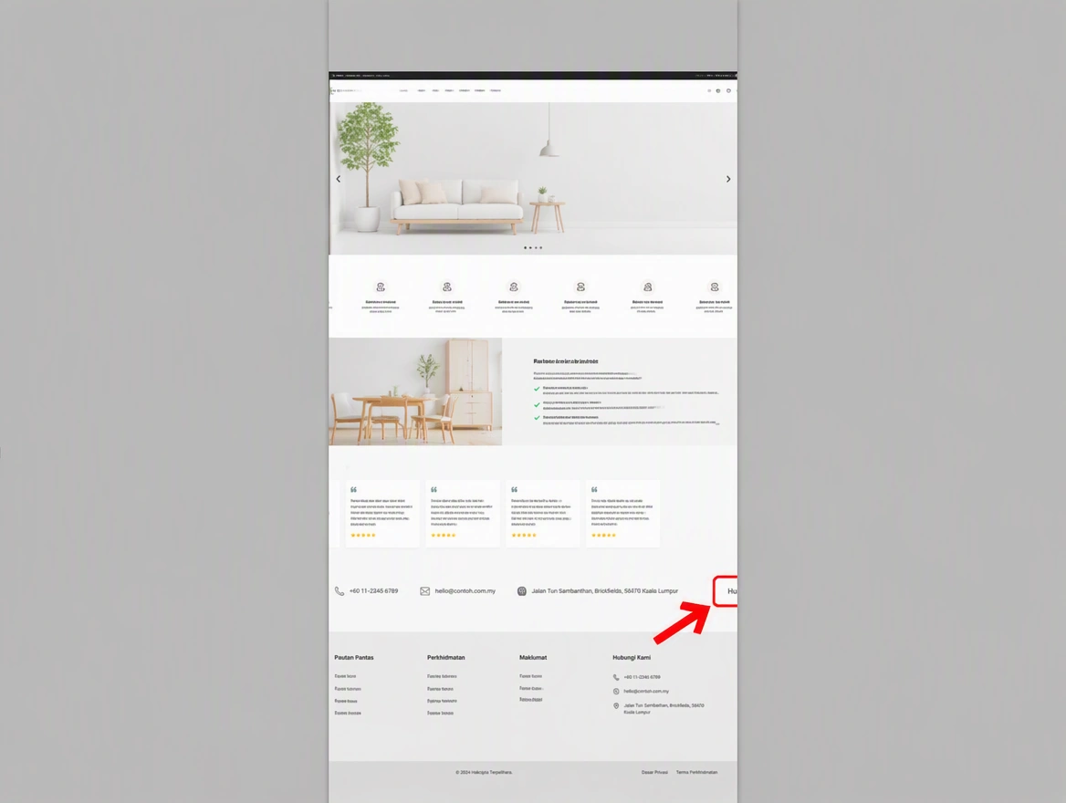 Desktop website squeezed into a phone width with unreadable text and a red arrow at a cut off button