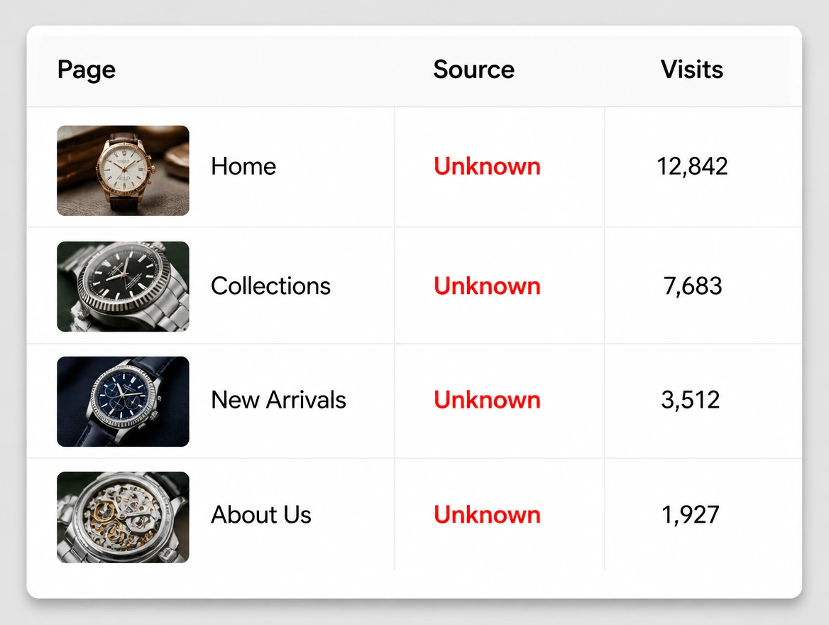Watch shop pages with high visit counts and no known source