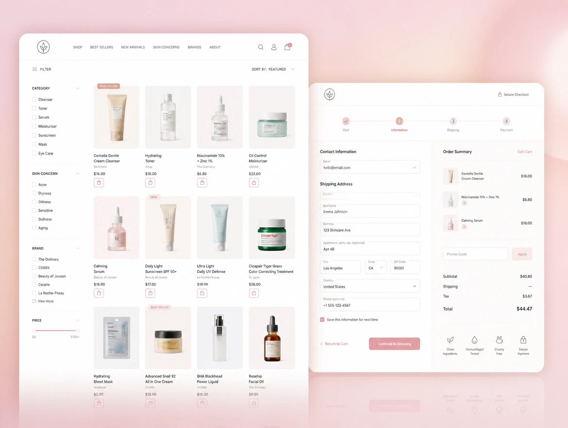 Website mockup showing online store