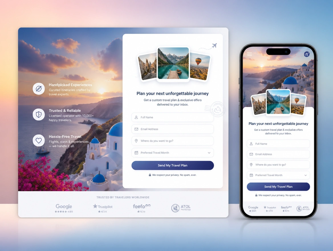 Website mockup showing lead funnel