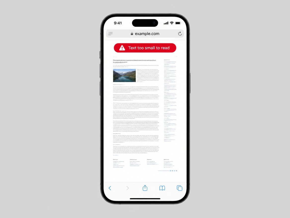 A website on a phone with text too small to read