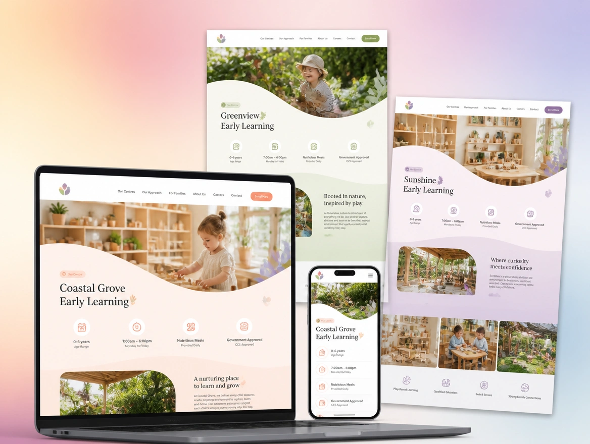 Website mockup showing multi-branch site