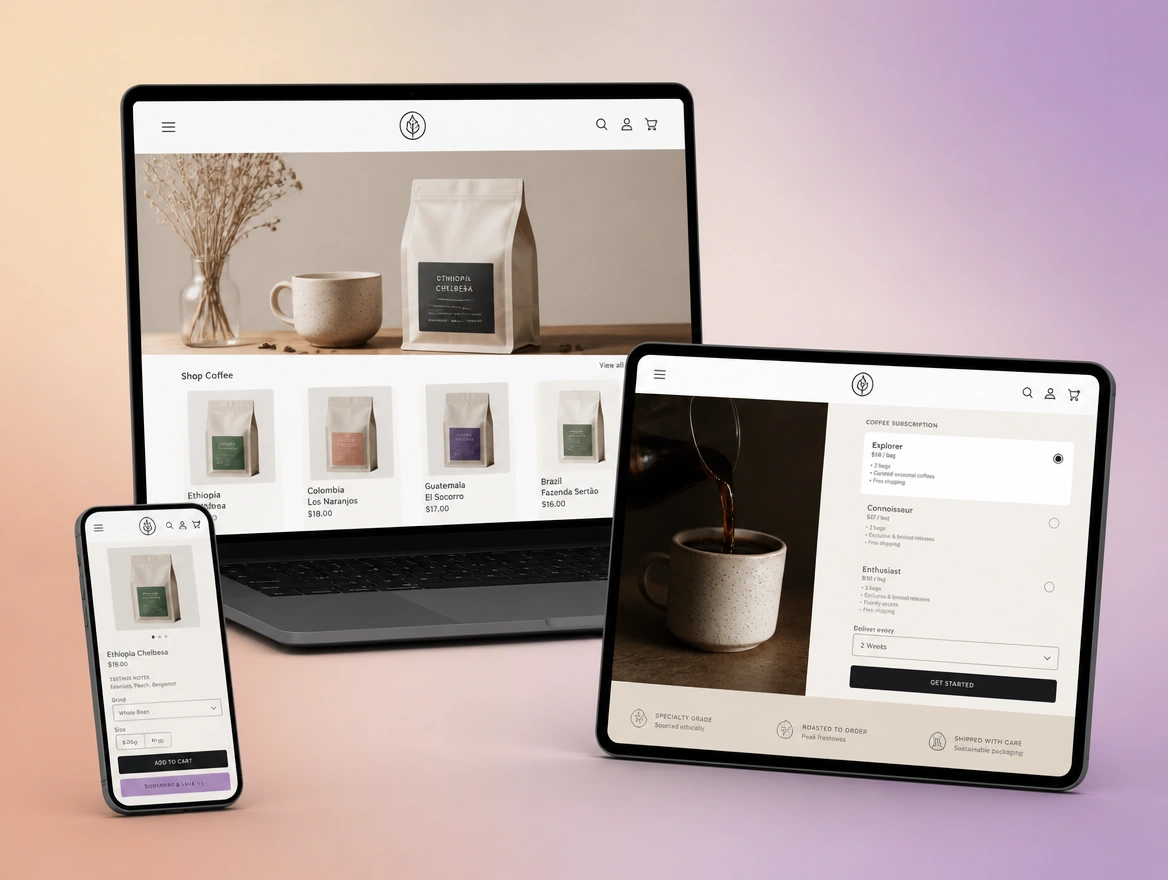 Website mockup showing online store
