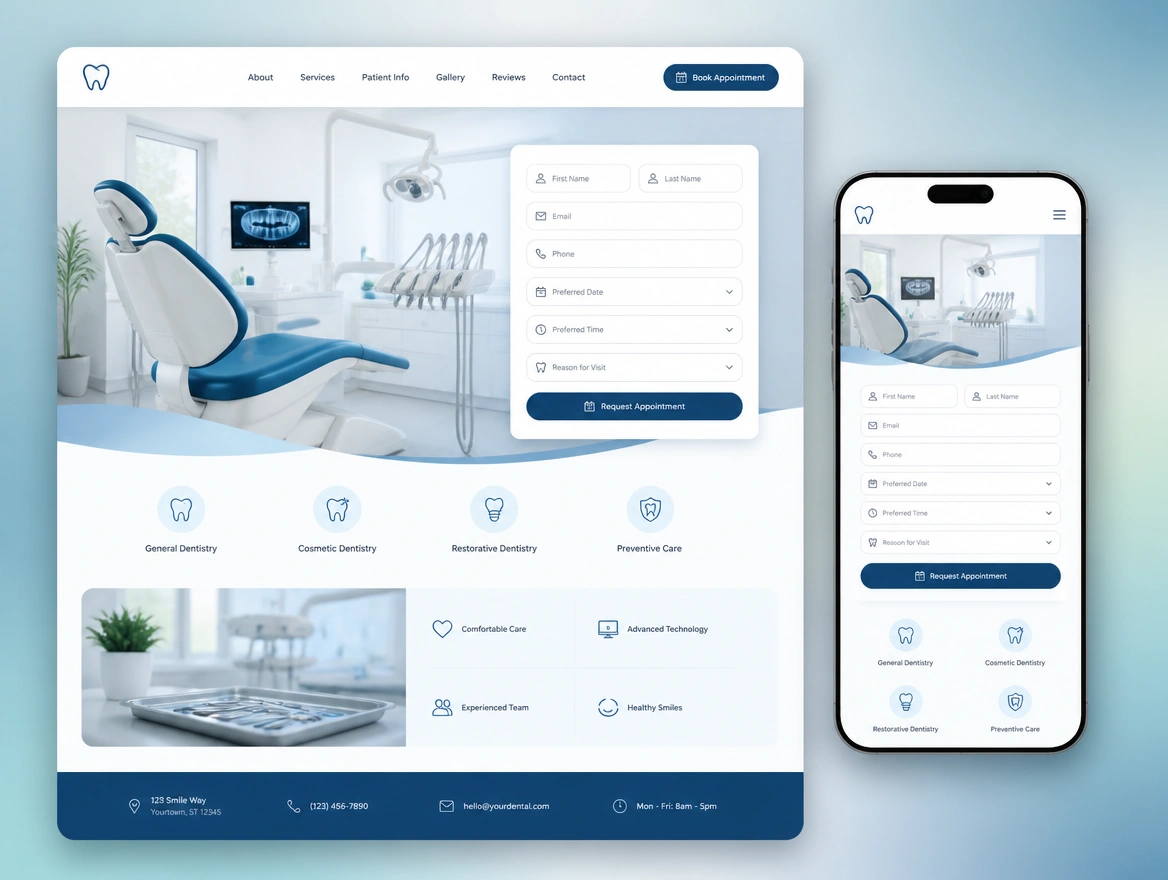 Website mockup showing one-page site