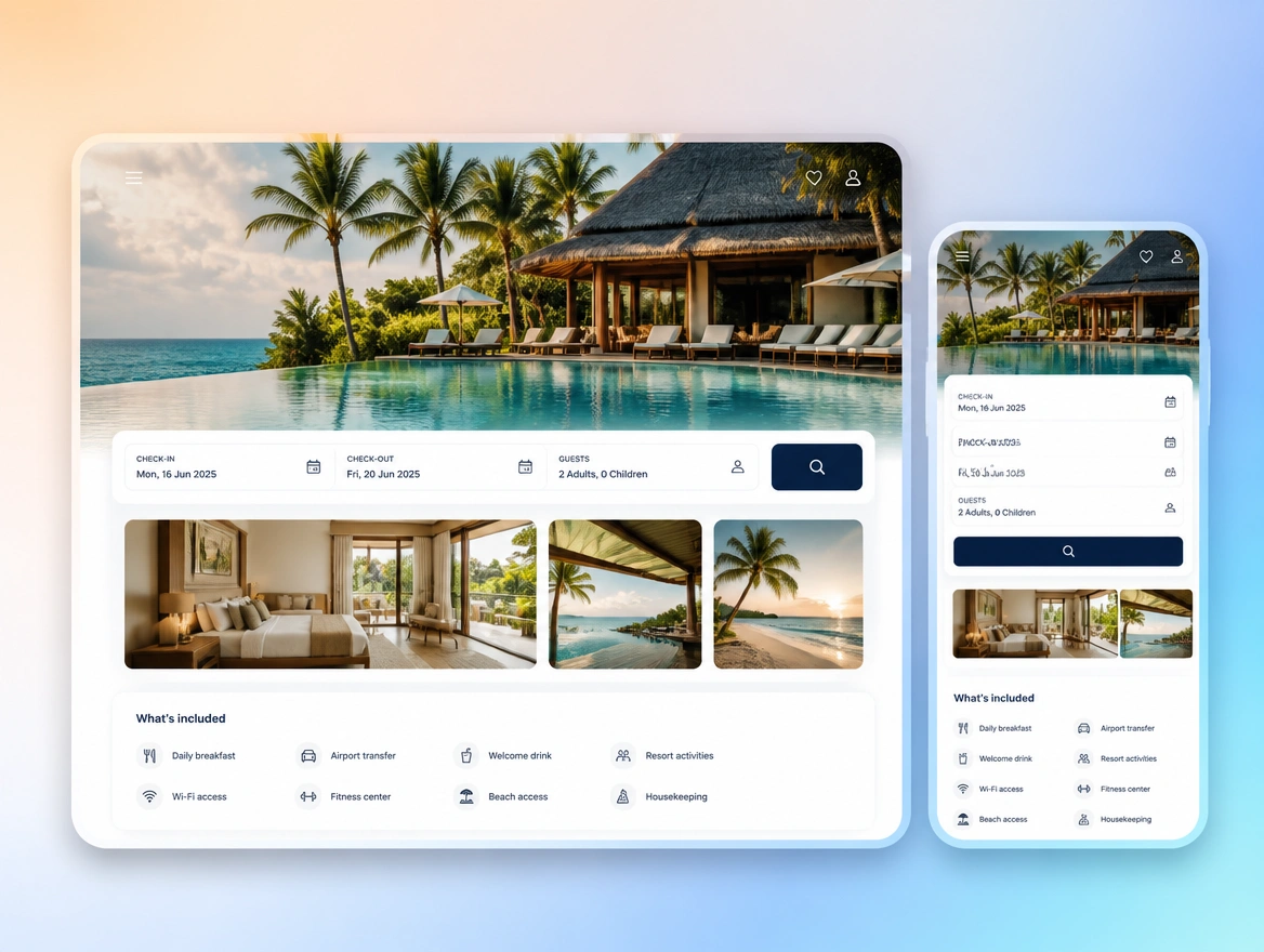 Website mockup showing booking page
