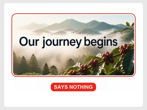 Ember & Oak Roasters shows Our journey begins over a misty mountain photo, with a red SAYS NOTHING label.