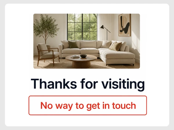 Halden Interiors' homepage ends with Thanks for visiting and no way to get in touch.