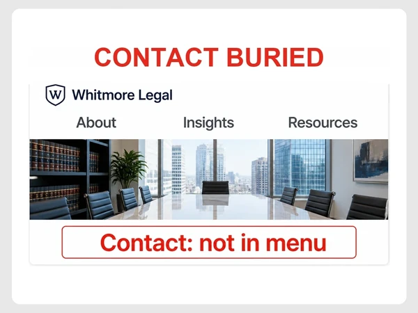 Whitmore Legal's menu lists About, Insights, and Resources while Contact is absent.