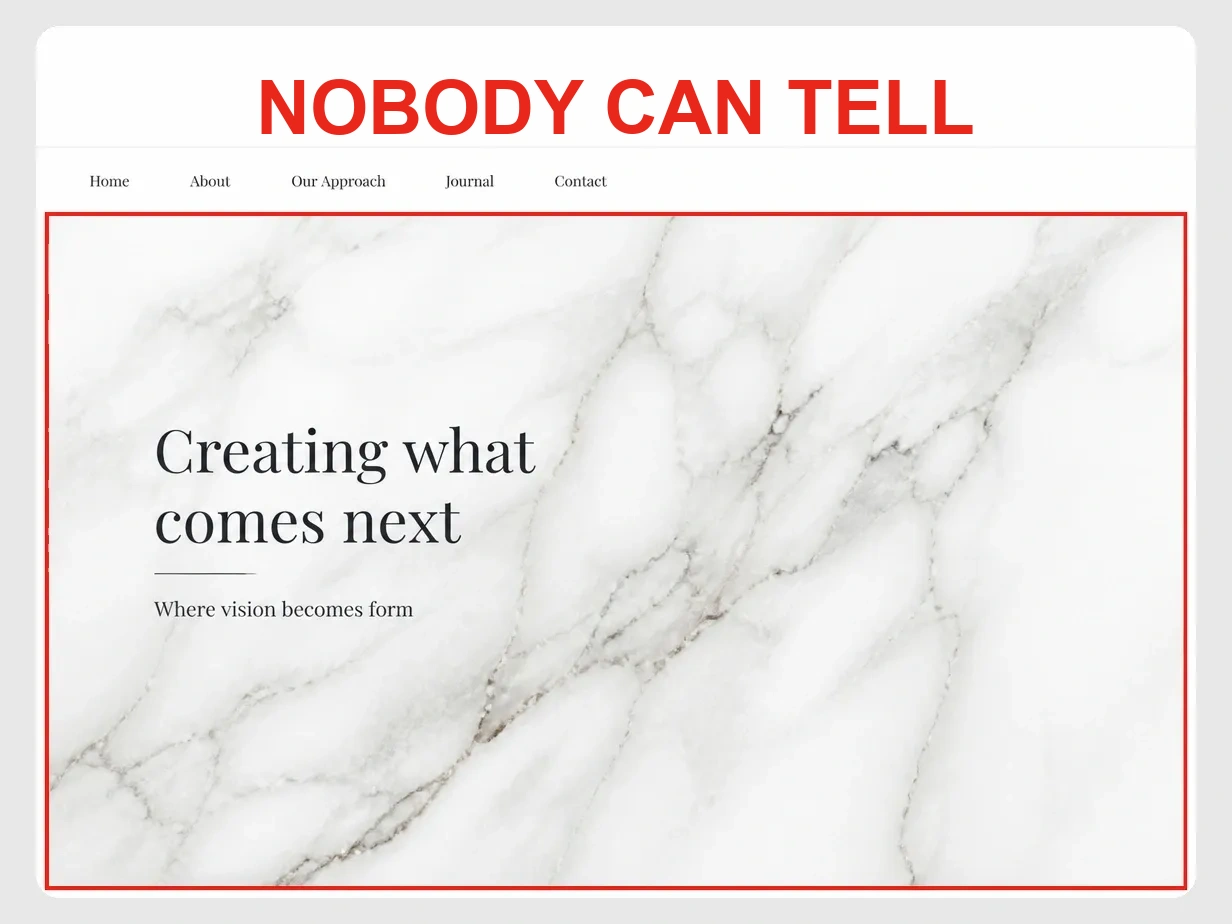 A hero of abstract words over a marble photograph naming nothing sold