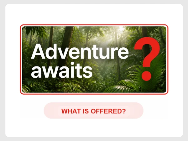 Borneo Trails homepage shows Adventure awaits over a jungle photo, with a question mark asking what is offered.