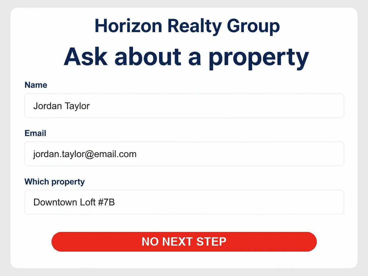 A property enquiry form with no way to send it