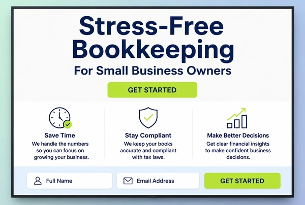 A one page accountancy practice website with one offer, three benefit lines and a single button