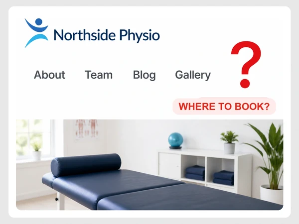 Northside Physio's menu lists About, Team, Blog, and Gallery without a booking link.