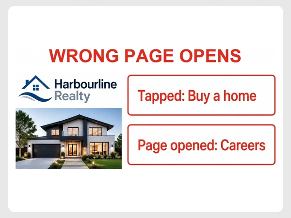 Harbourline Realty's menu opens Careers after the user taps Buy a home.