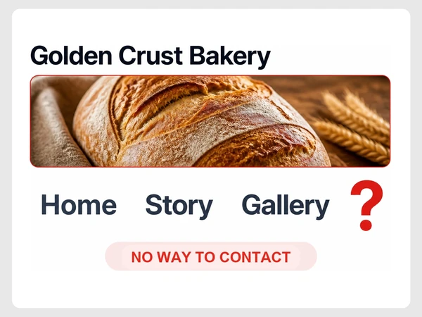 Golden Crust Bakery's menu lists Home, Story, and Gallery without any contact option.