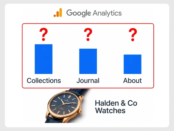 Halden & Co Watches shows Collections, Journal, and About bars with unknown inquiry counts.