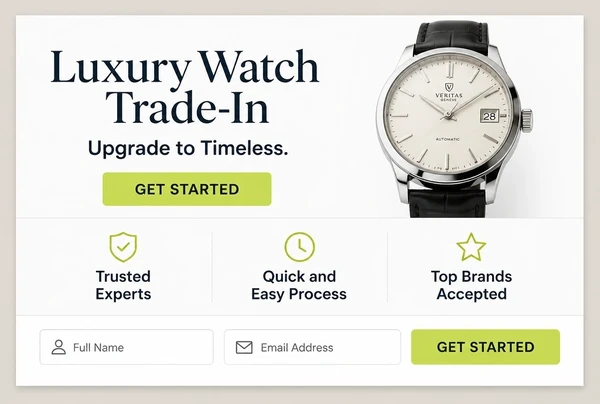 A one page luxury watches website with one offer, three benefit lines and a single button