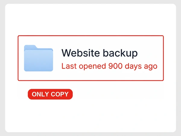 Fern & Bloom laptop holds the only website backup, last opened 900 days ago.