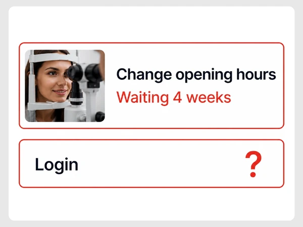 ClearView Optometry's opening-hours change has waited four weeks while the login remains unknown.