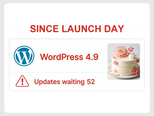 Maison Petal's WordPress dashboard still runs version 4.9 with 52 updates waiting since launch day.