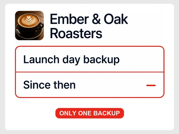 Ember & Oak Roasters has one launch-day backup and none created since then.
