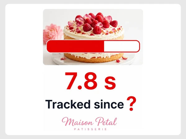 Maison Petal product page remains half loaded at 7.8 seconds with an unknown tracking start.
