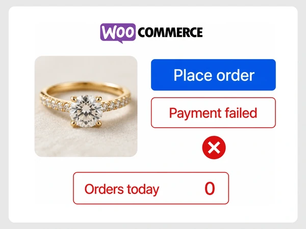 Aurelia Fine Jewelry WooCommerce checkout shows Payment failed and zero orders today.