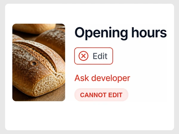 Golden Crust Bakery opening hours section disables Edit and tells the owner to ask the developer.