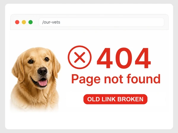 Riverbend Vet browser page at our-vets returns a red 404 Page not found error.