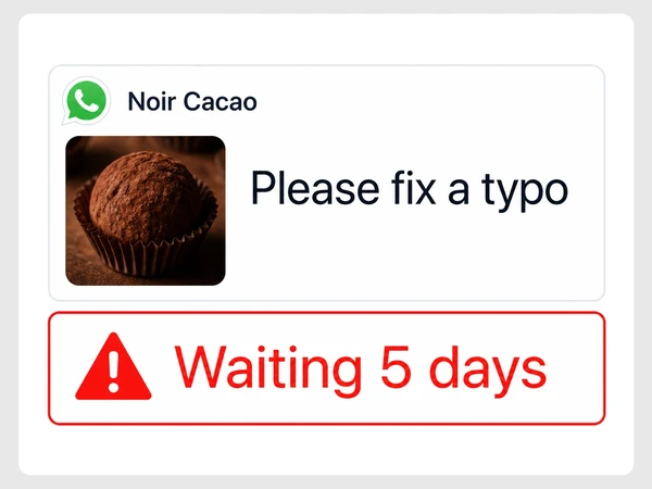 Noir Cacao WhatsApp request to fix a website typo has remained waiting for five days.
