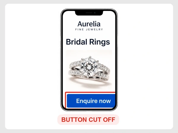 Aurelia Fine Jewelry phone page cuts its Enquire now button off at the right edge.