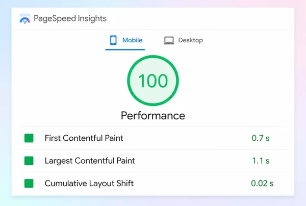 A PageSpeed Insights report for a luxury watches page with a green score and three timings