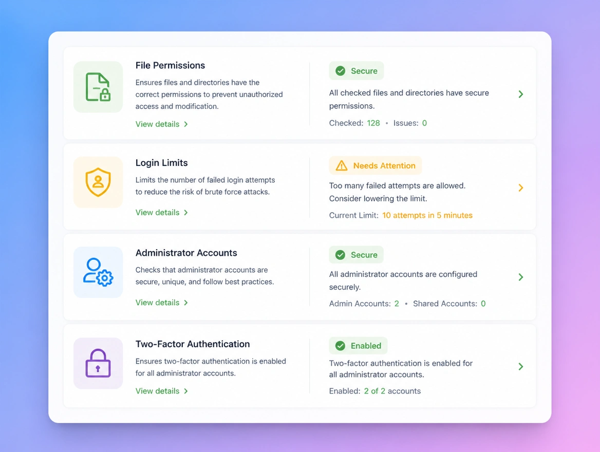 Website mockup showing security and hardening