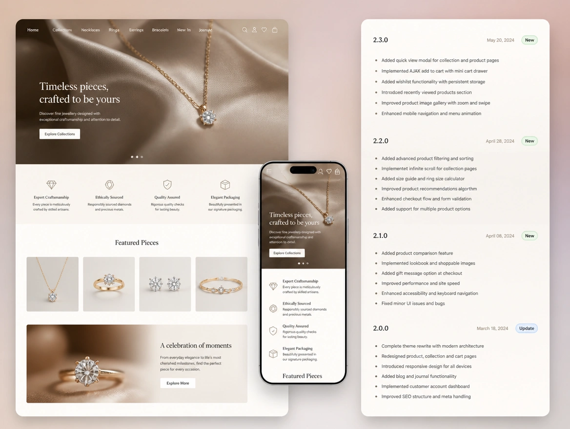 Website mockup showing updates, tested first