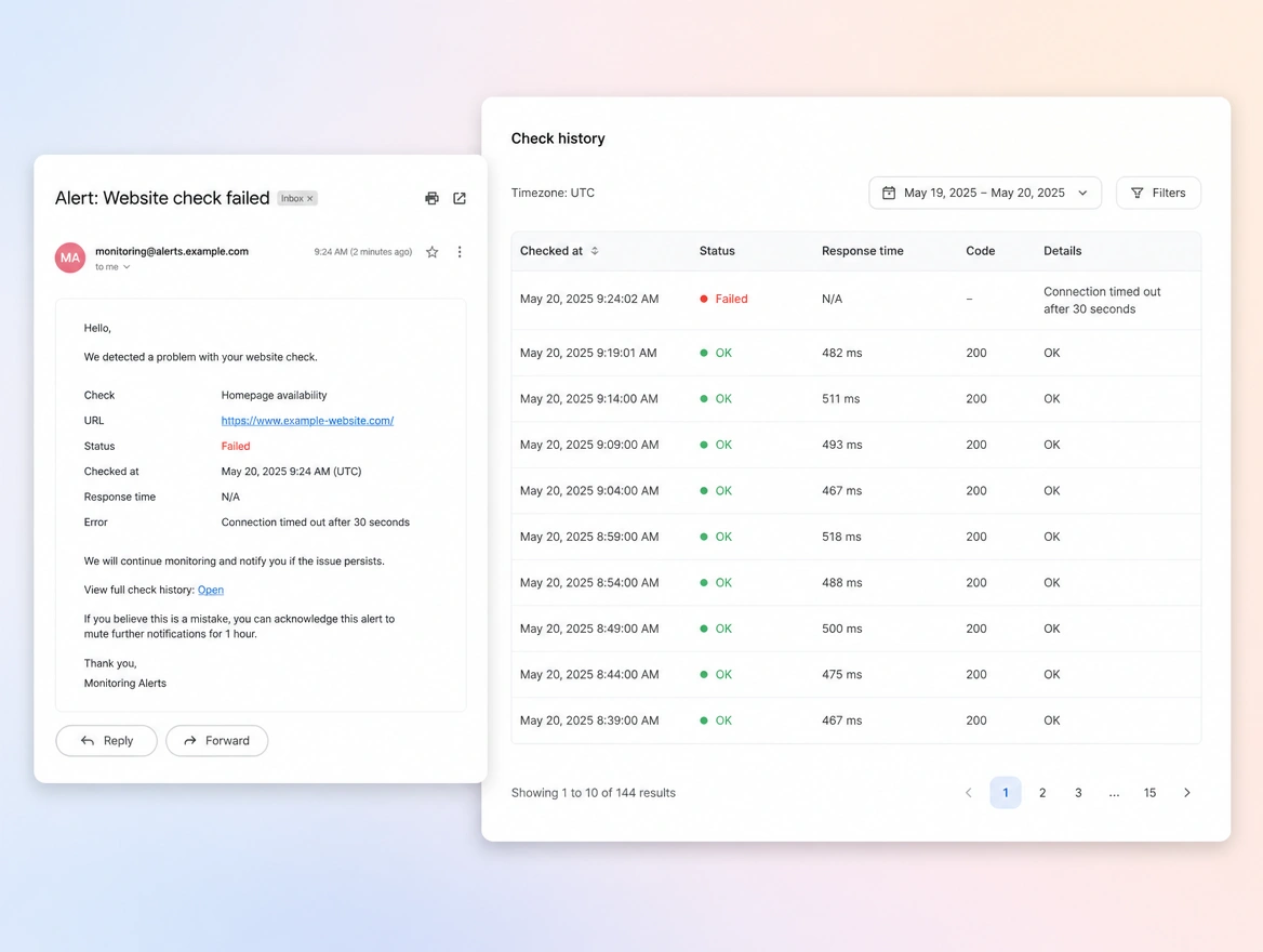 Website mockup showing uptime monitoring