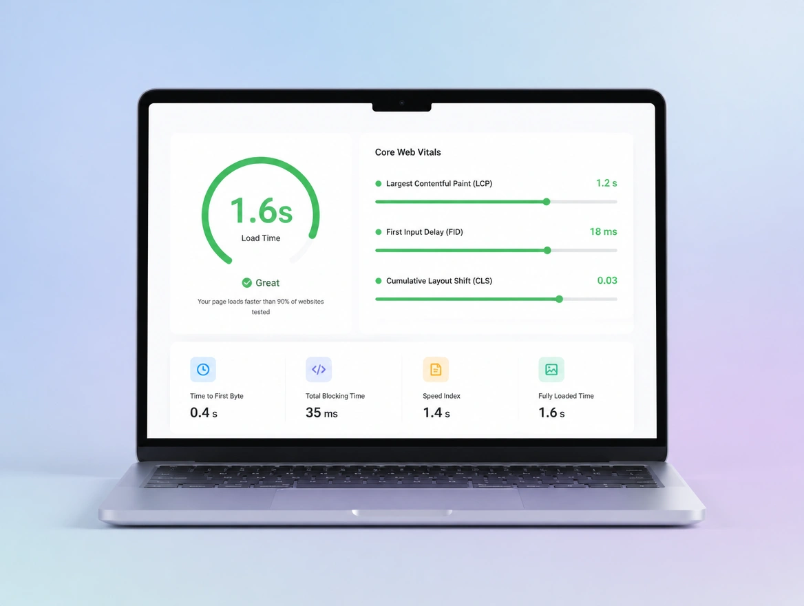 Website mockup showing speed checked every month