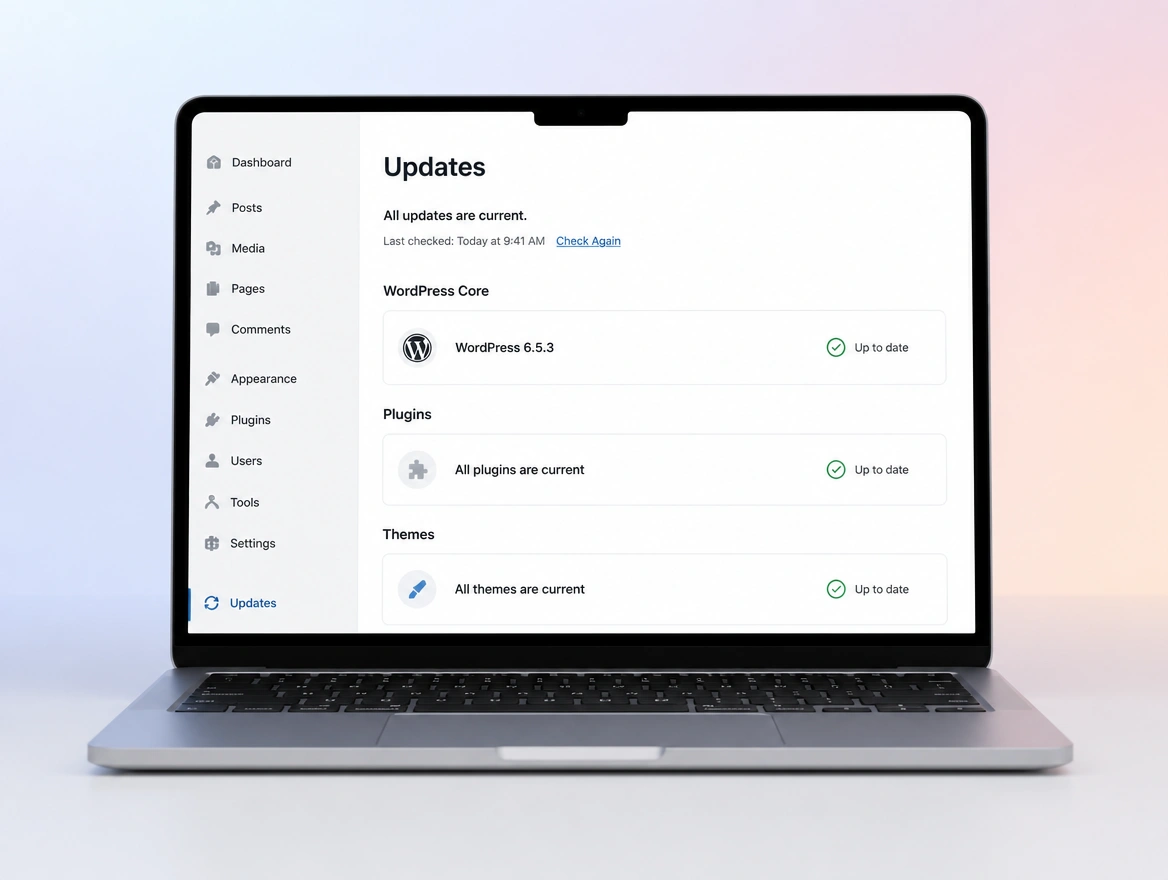 Website mockup showing updates proved on a copy