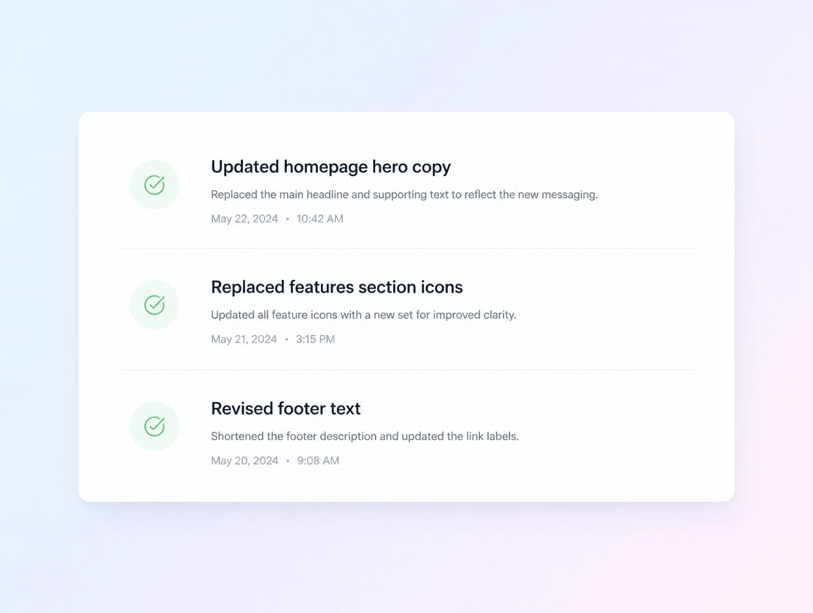 Website mockup showing text and picture changes