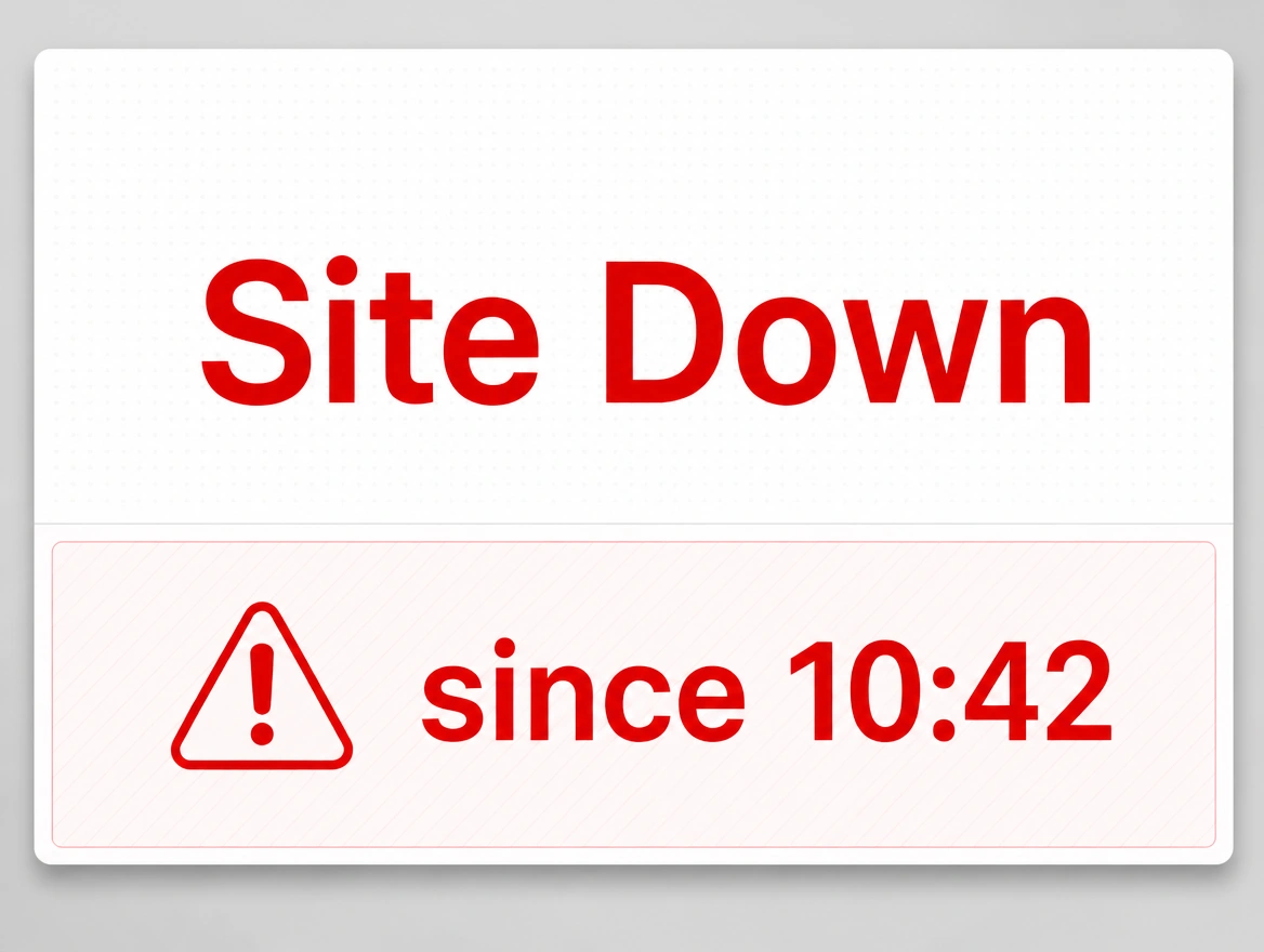 A status board reading Site Down since 10:42 in red