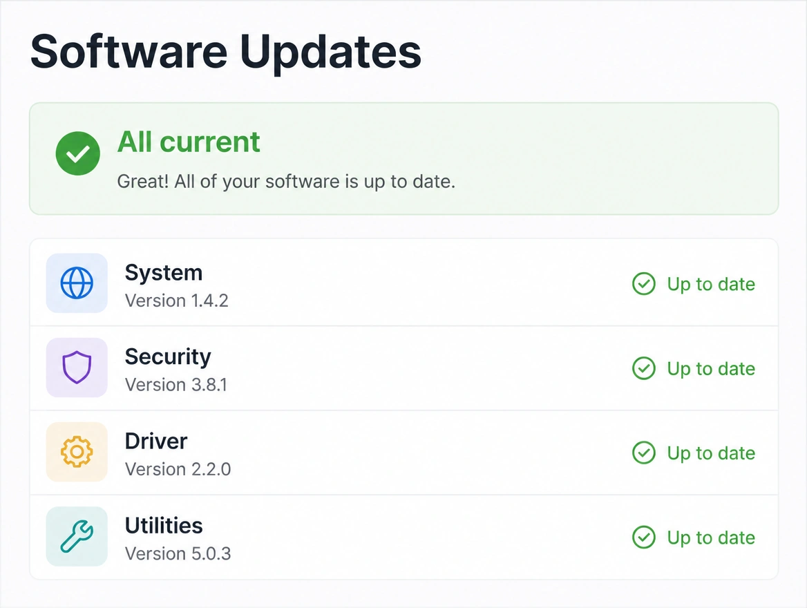 A software updates screen with every item marked up to date
