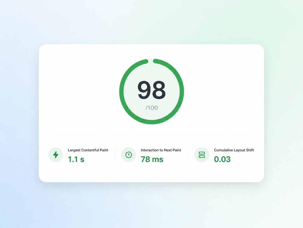 Website mockup showing speed and health checks