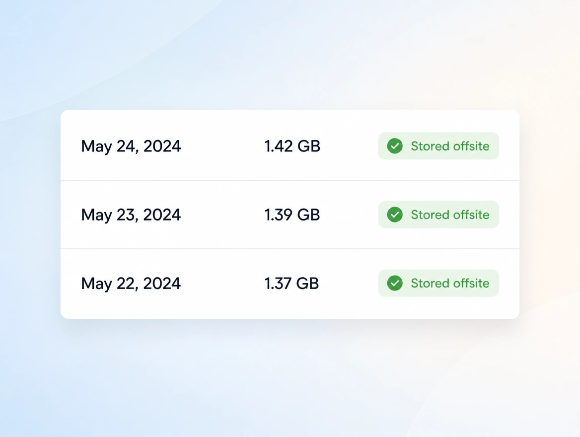 Website mockup showing backups that restore