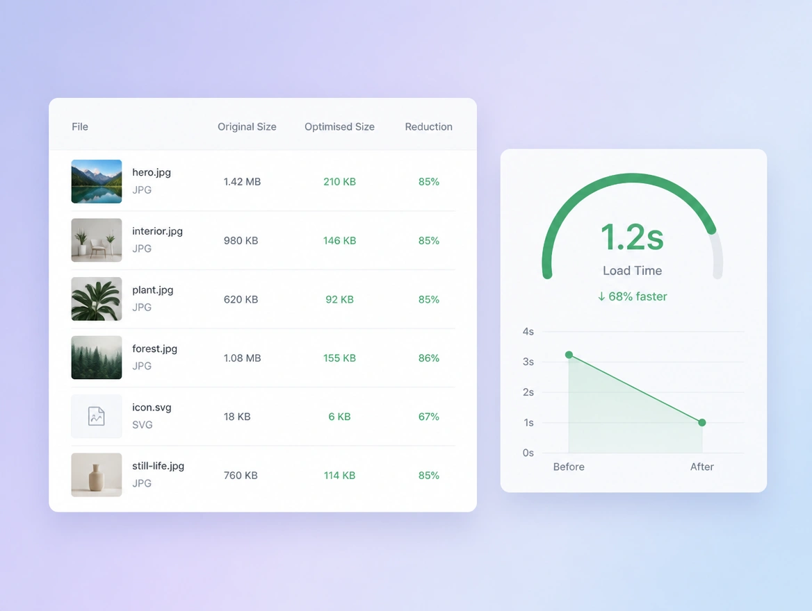 Website mockup showing speed and health checks