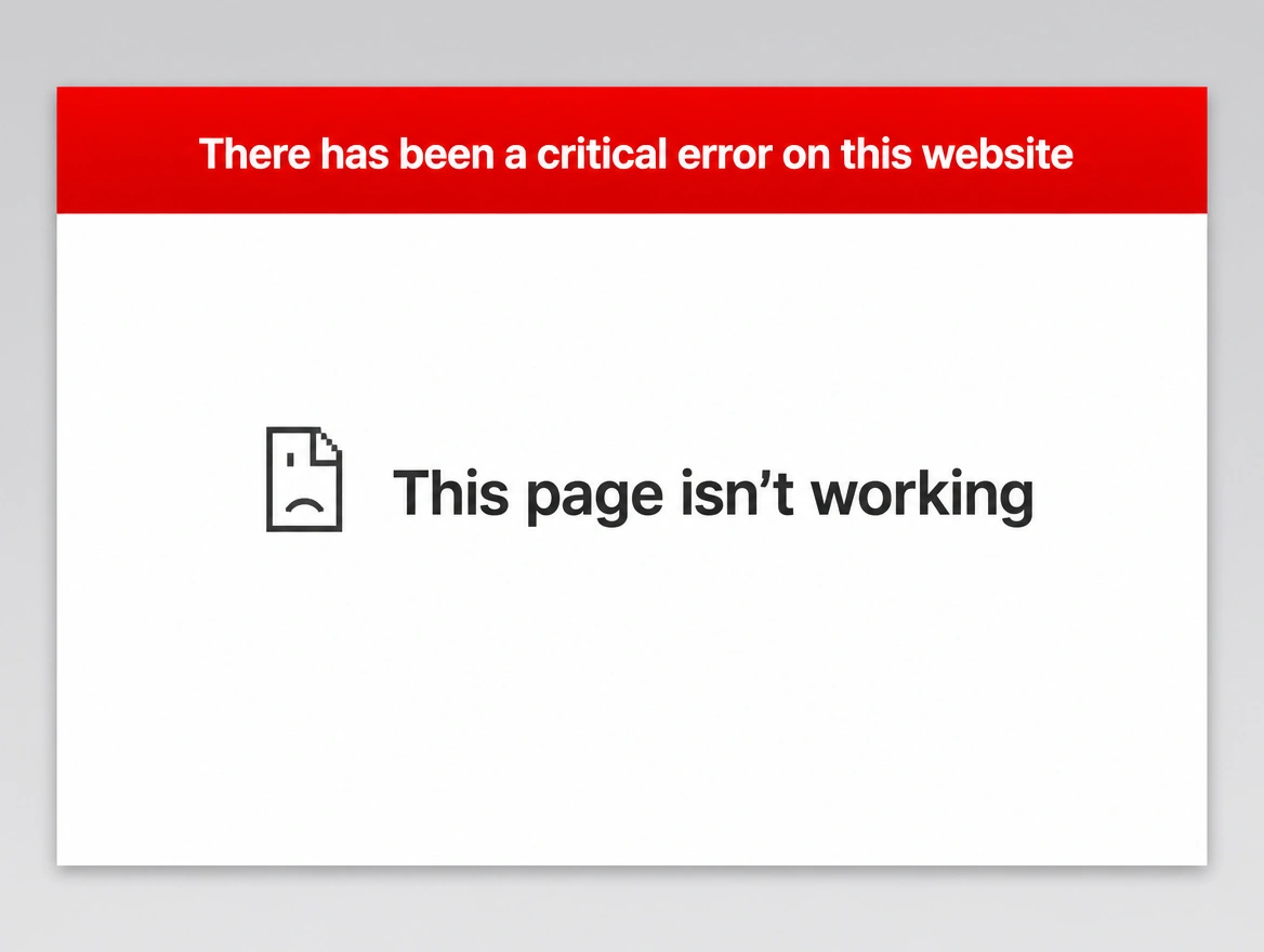 Website page with a red critical error banner across the top